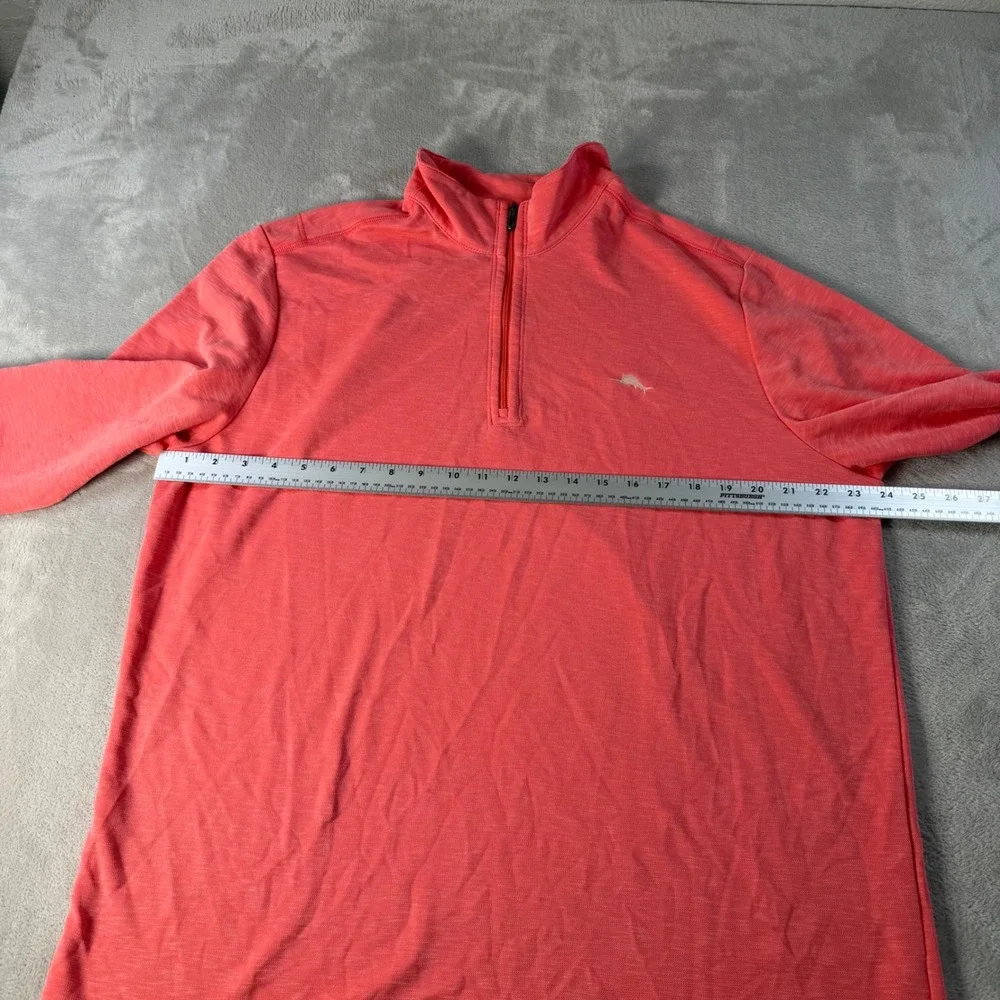 Tommy Bahama Quarter Zip Pullover Mens XL Coral Pink Slub Knit Sweater